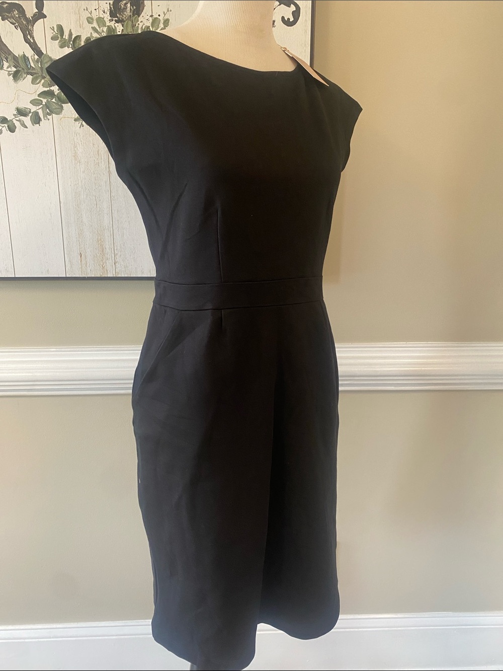 Quince Black Cap-Sleeve Midi Sheath Dress